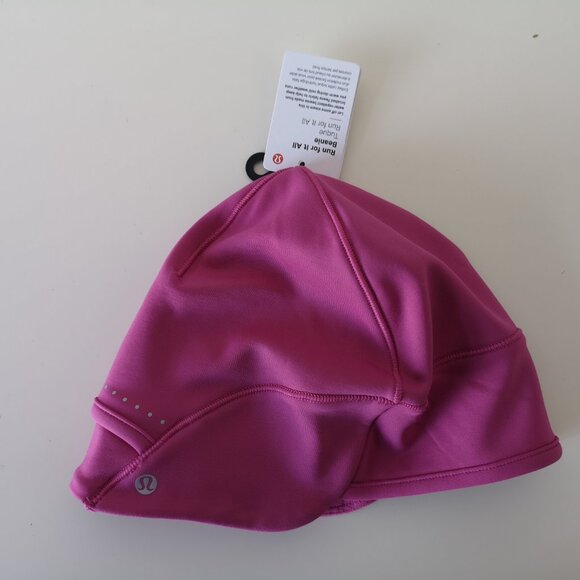 NWT LULULEMON PLYC Pink Brushed Tech Fleece Run For It All Beanie Hat Women's OS - Picture 4 of 10